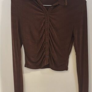 Garage Brown Button-Down Women's Top